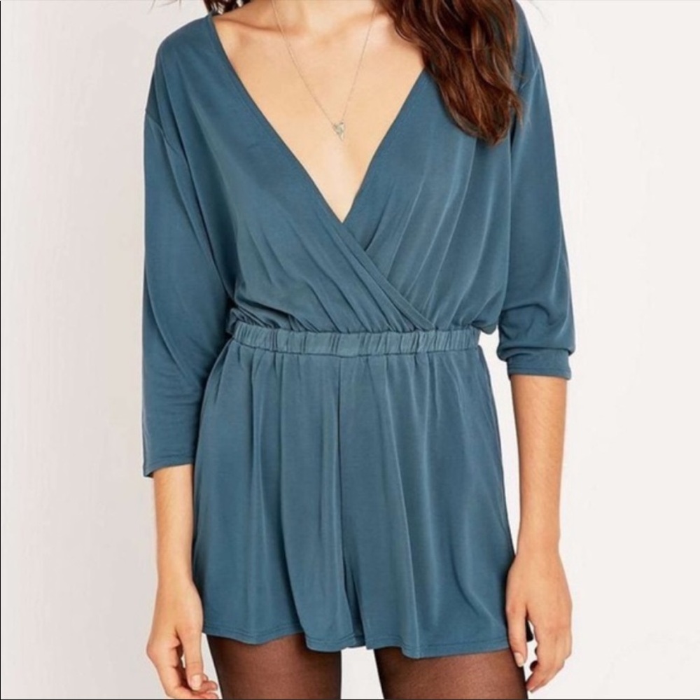 Plunge neck teal romper